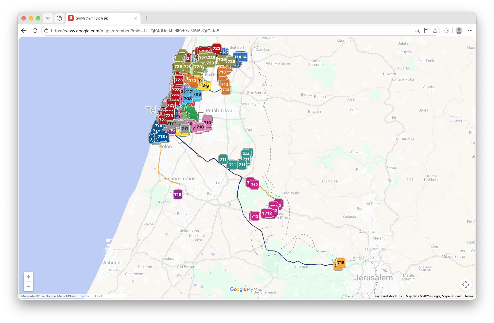 Noa Tanua's map of the weekend bus lines in Google My Maps